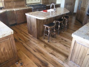Granite Countertop Design Applied on KItchen Island of Classic Design Equipped with Reclaimed Wood Kitchen Cabinets Idea Units